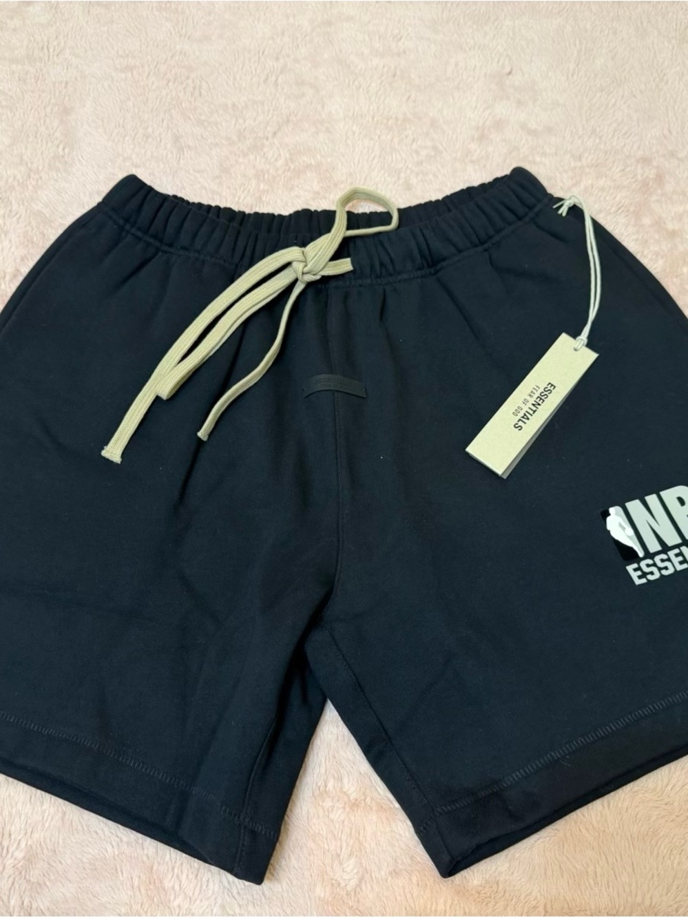 Essentials Black Athletic Shorts with Cream Drawstring